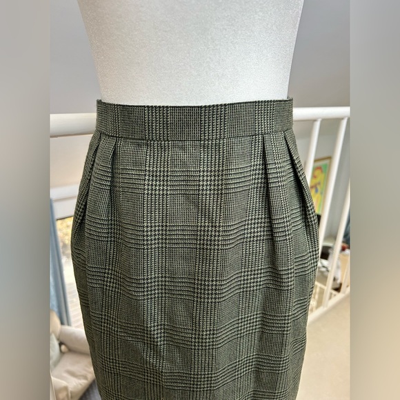 Vintage Christian Dior Skirt Dark Green Plaid Houndstooth Pencil Sz 9 (fits XS) - Picture 7 of 9